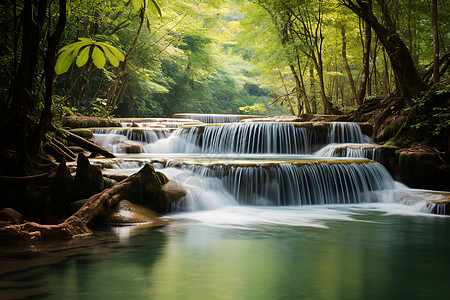 清澈溪水翠绿流泉背景