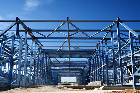 工业建筑的蓝色钢结构图片