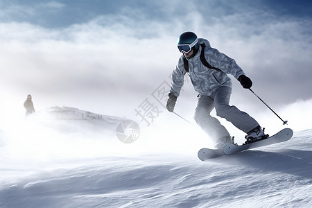 雪道上的滑雪者图片