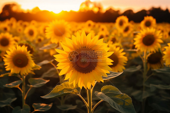 夕阳下的向日葵田图片