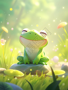 笑脸表情草地上的青蛙插画