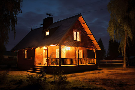 夜晚的乡村小屋高清图片