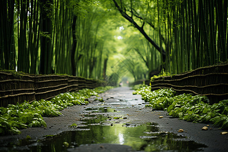 雨后竹林中潮湿的小路图片