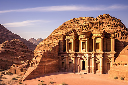 沙漠中古老的岩石建筑遗迹图片