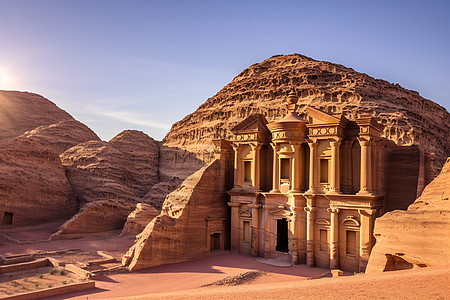 沙漠中的岩石庙宇图片