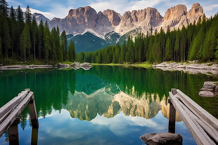 夏季风景如画的山中湖泊景观图片
