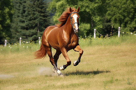 草地上飞驰的马匹背景图片