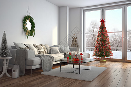 温馨的圣诞节装饰客厅背景图片