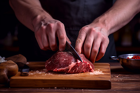 厨师正在切制的鲜肉高清图片