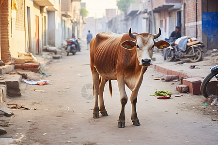 脏乱乡村道路上的牛高清图片