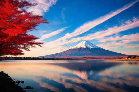 日出富士山的美丽景观高清图片