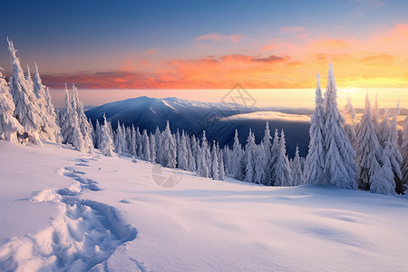 冬季白雪覆盖的山脉景观背景图片