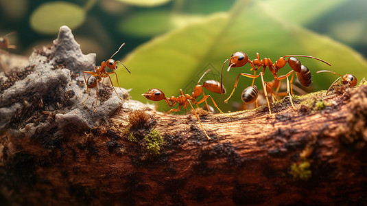 树干上忙碌的蚂蚁图片