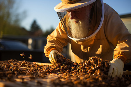 农场养殖蜜蜂的老人图片