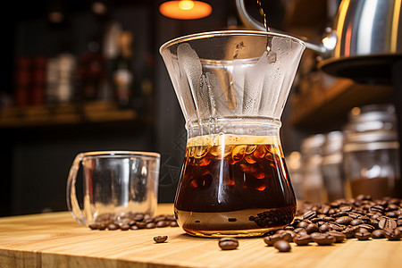 咖啡豆制作新鲜制作的美式咖啡背景