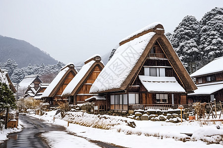 雪中传统农舍图片