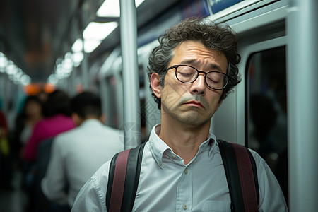 男子地乘地铁睡觉背景图片