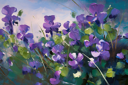 油画中的紫色花朵图片