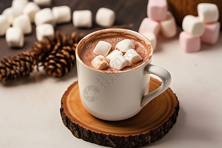 巧克力饮品清香浓郁的棉花糖热巧克力背景