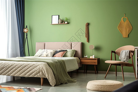 绿色墙壁的卧室背景图片