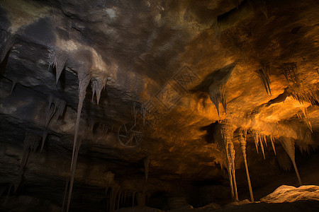 石灰石山洞中的结晶石柱图片