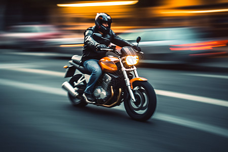 城市道路上骑摩托车图片