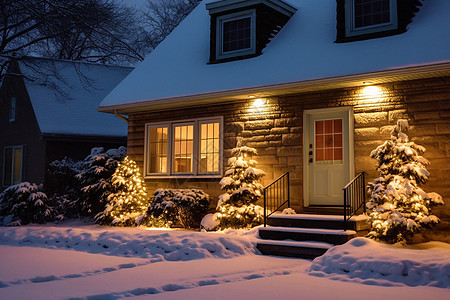 冬季白雪覆盖的房屋建筑景观图片