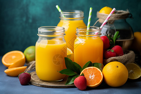 橙子手绘新鲜的橙汁背景