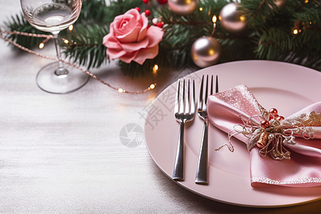 温馨圣诞晚餐餐具背景图片
