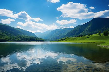 蓝天白云山水风光背景图片