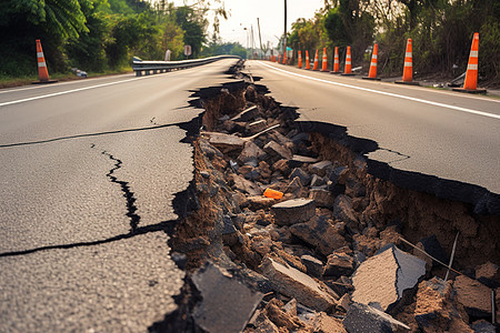 户外损坏的公路建筑背景图片