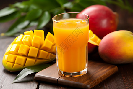 玻璃杯里的芒果汁背景图片