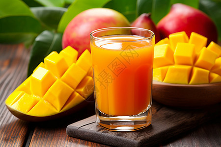 玻璃杯里的芒果汁背景图片