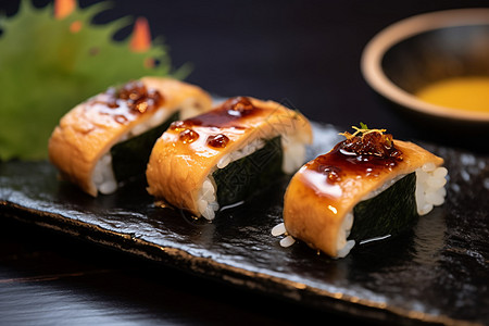 日式自助餐美味的鳗鱼寿司背景