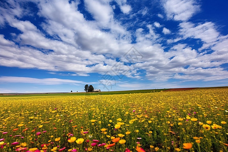 田野风景上的一片花海图片