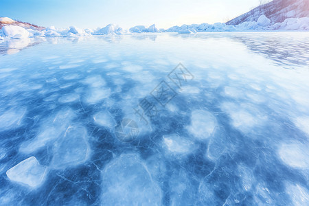 冰雪冻结的湖泊图片