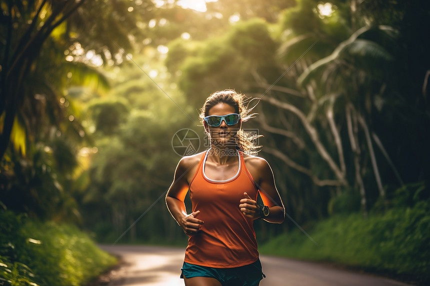 森林里奔跑的女性图片