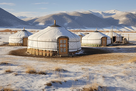 冬季草原上的蒙古包图片