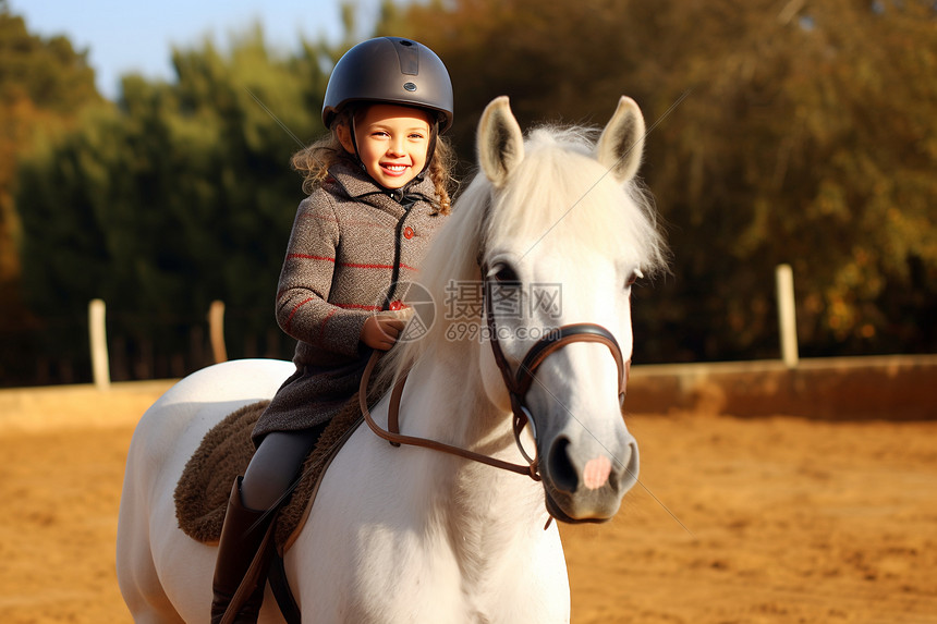 小女孩骑着白马图片