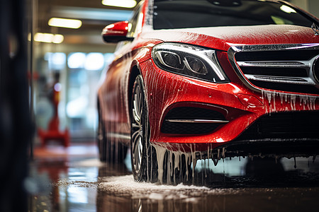 洗车房里的红色汽车背景图片