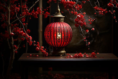 红梅间的灯笼背景图片