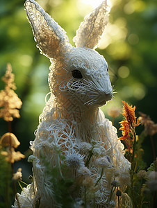 阳光照耀下的兔子工艺品图片