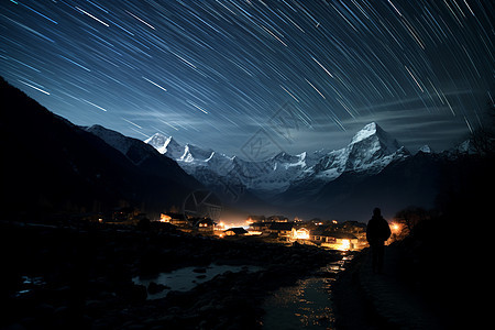 星空下神秘的村庄图片