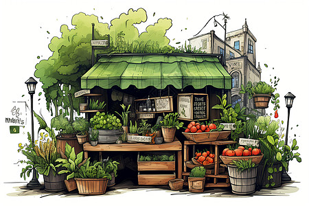 农贸市场插画图片