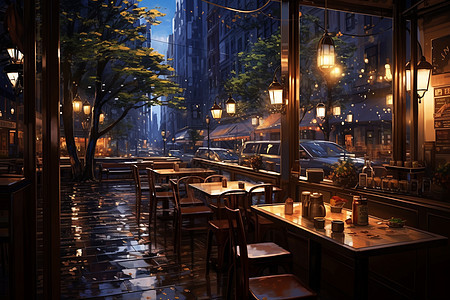 雨夜中的馆背景图片