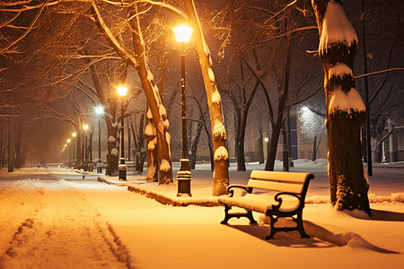 冬夜被白雪覆盖的街道高清图片