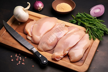 准备烹饪的鸡胸肉食材图片