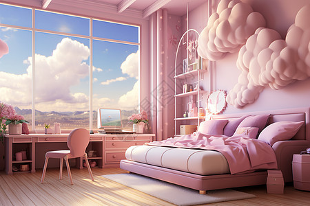 粉色的梦幻卧室背景图片