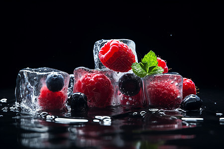 新鲜的冰镇水果冰块背景图片