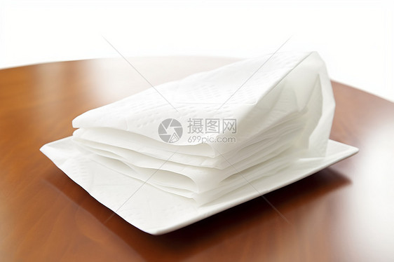 白纸餐巾在木桌上图片